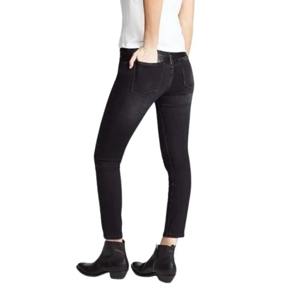 Current/Elliott Fused High Rise Stiletto Jeans Rocco Leather Piecing Black 26 - Picture 3 of 8
